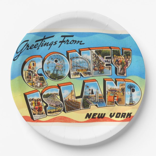 Coney Island #2 New York NY Old Travel Souvenir Paper Plates (Front)