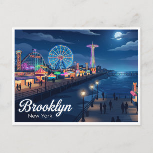 Coney Island at Night Brooklyn New York Postcard