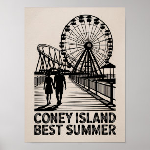 Coney Island Best Summer Silhouette Art Poster
