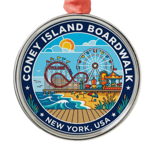 Coney Island Boardwalk USA Metal Ornament