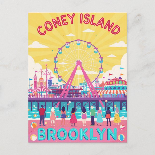 Coney Island Brooklyn Retro Poster Postcard (Front)