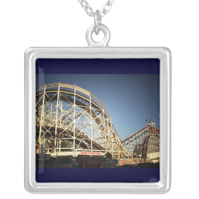Coney Island Cyclone Roller Coaster, Brooklyn Silver Plated Necklace (Front)