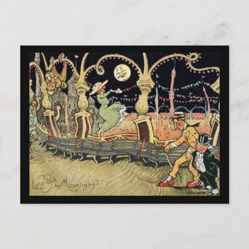 Coney Island Luna Park Moonlight Vintage Postcard