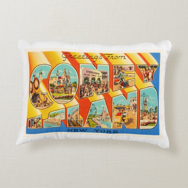 Coney Island New York NY Vintage Travel Souvenir Accent Pillow (Back)