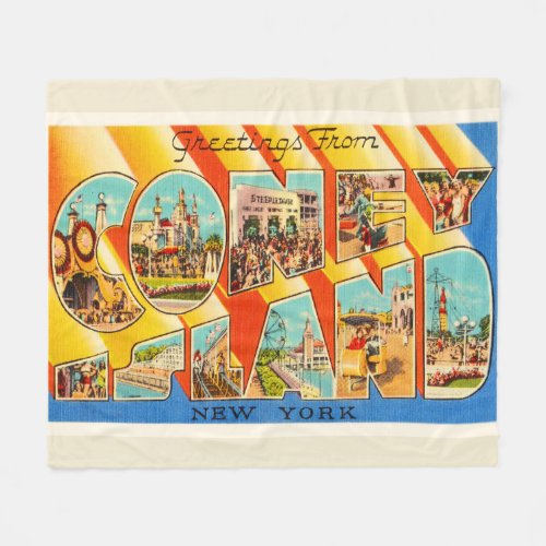 Coney Island New York NY Vintage Travel Souvenir Fleece Blanket