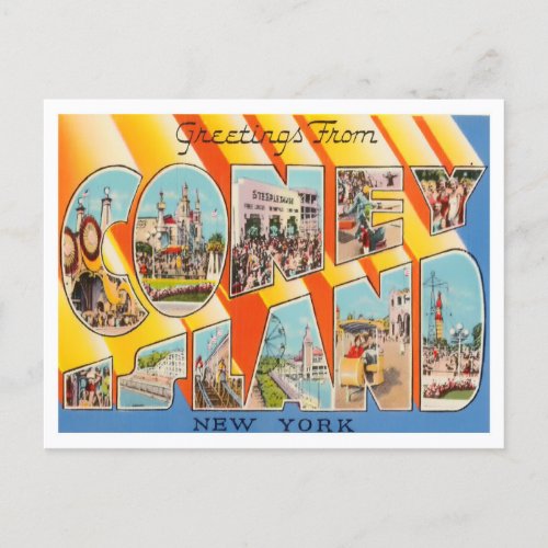 Coney Island New York Vintage Big Letters Postcard