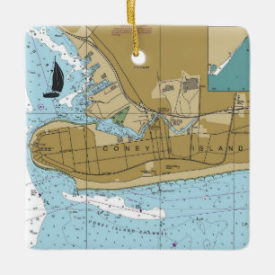 Coney Island NY Chart Ceramic Ornament