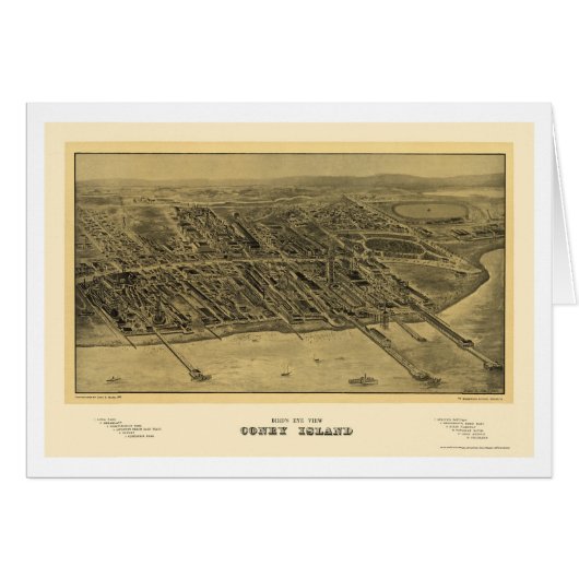 Coney Island, NY Panoramic Map - 1906 Cards (Front Horizontal)