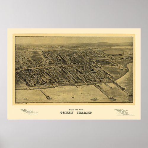 Coney Island NY Panoramic Map _ 1906 Poster