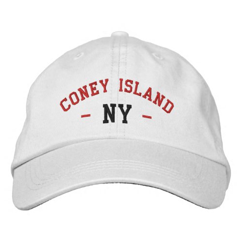 CONEY ISLAND NY Preppy Red Black on White Embroidered Baseball Cap