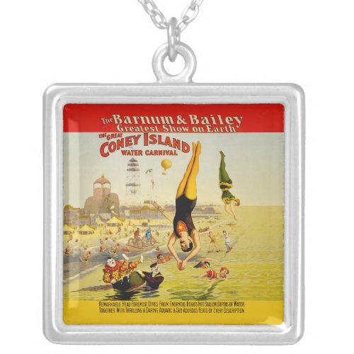 Coney Island Sideshow Poster Silver Plated Necklace