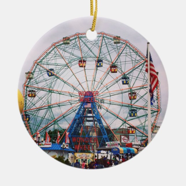 Coney Island Wonder Wheel Photo Ceramic Ornament (Front)