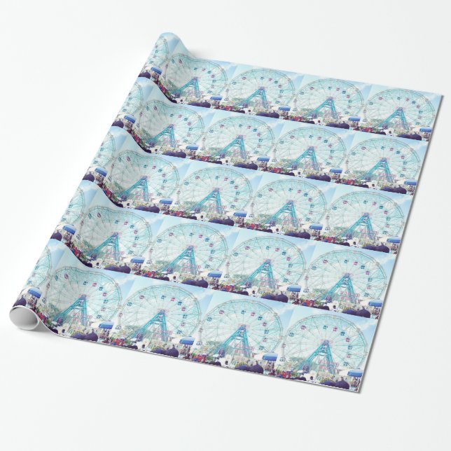 Coney Island Wonderwheel Ferris Wheel in Summer Wrapping Paper (Unrolled)