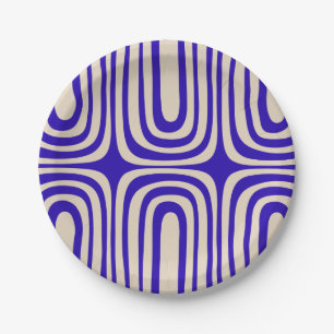 Confaab Abstract Boho Midcentury Cobalt Blue Paper Plates