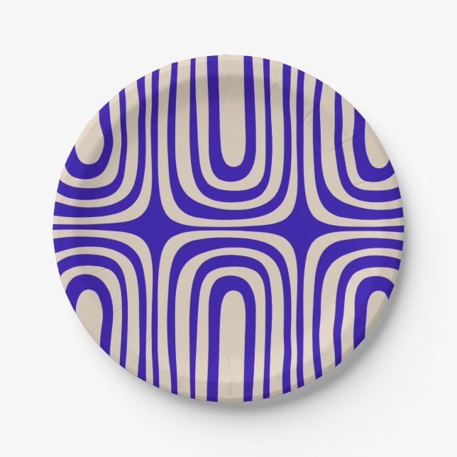 Confaab Abstract Boho Midcentury Cobalt Blue Paper Plates (Front)