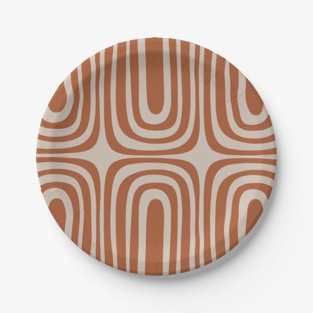 Confaab Boho Abstract Minimalist Pattern Rust Paper Plates (Front)