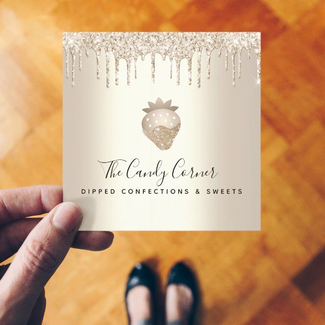 Confection Chocolate Strawberry Gold Glitter Drips Square Business Card (Creator Uploaded)