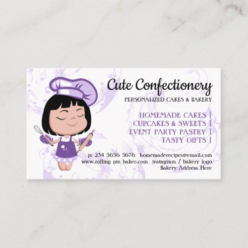 Confectionery Bakery cute girl Cartoon Chef Business Card