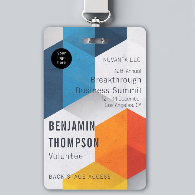 Conference Business Corporate Event Bold Hexagons Badge (event badge template business corporate conference design modern professional colorful hexagons )