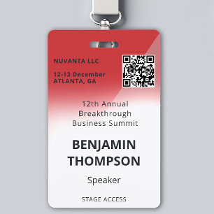 Conference Corporate Business Event Bold Red QR Badge