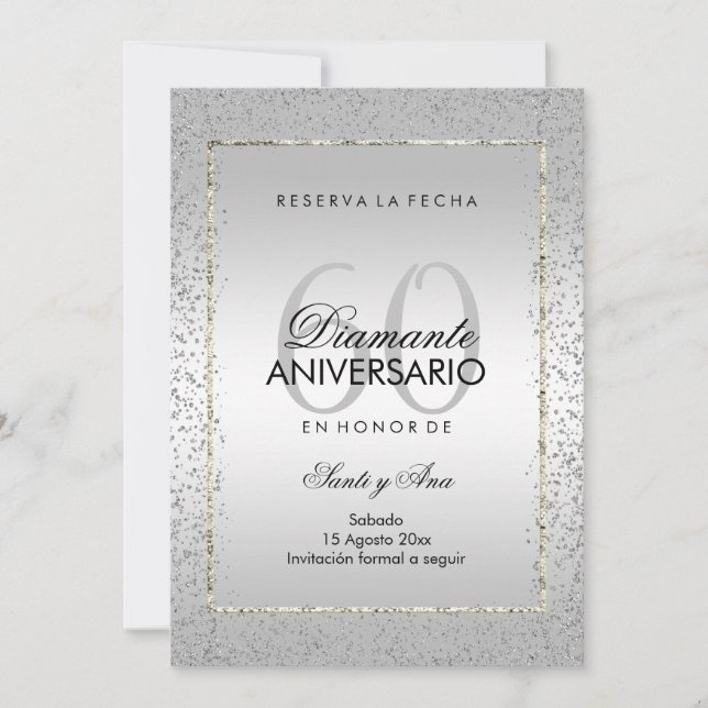 Confeti Plateado Elegante 60 Boda Save The Date (Front)