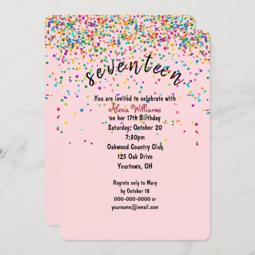 confetti 17th Birthday Party Invitation