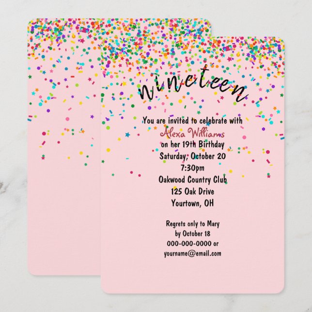 confetti 19th Birthday Party Invitation (Front/Back)
