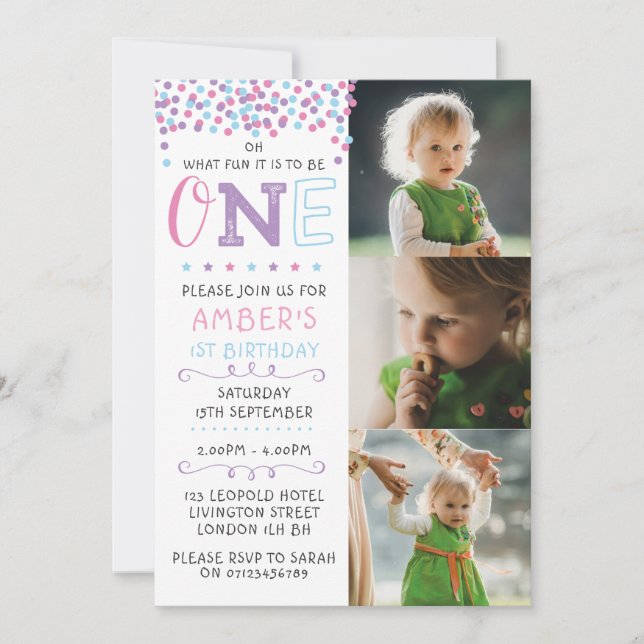 Confetti 1st First Birthday Invitation (Front)