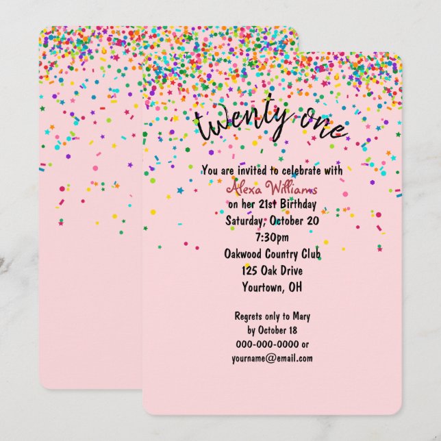 confetti 21st Birthday Party Invitation (Front/Back)