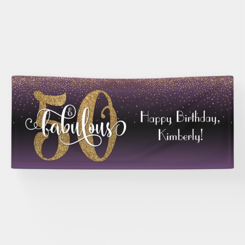 Confetti 50  Fabulous Birthday Purple Black Ombre Banner