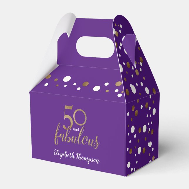 Confetti 50 & fabulous Birthday Purple Gold Favor Boxes (Back Side)