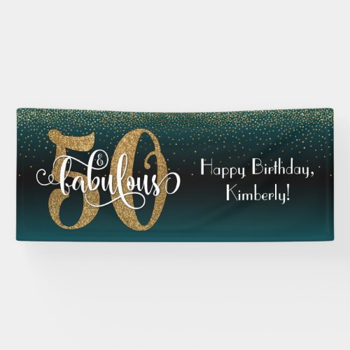 Confetti 50  Fabulous Birthday Teal  Black Ombre Banner