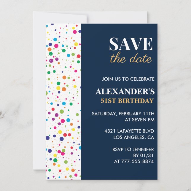 Confetti 51st birthday invitations Save the date (Front)