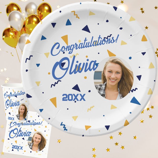 Confetti and Photo Graduation Party Paper Plates (Creator Uploaded)