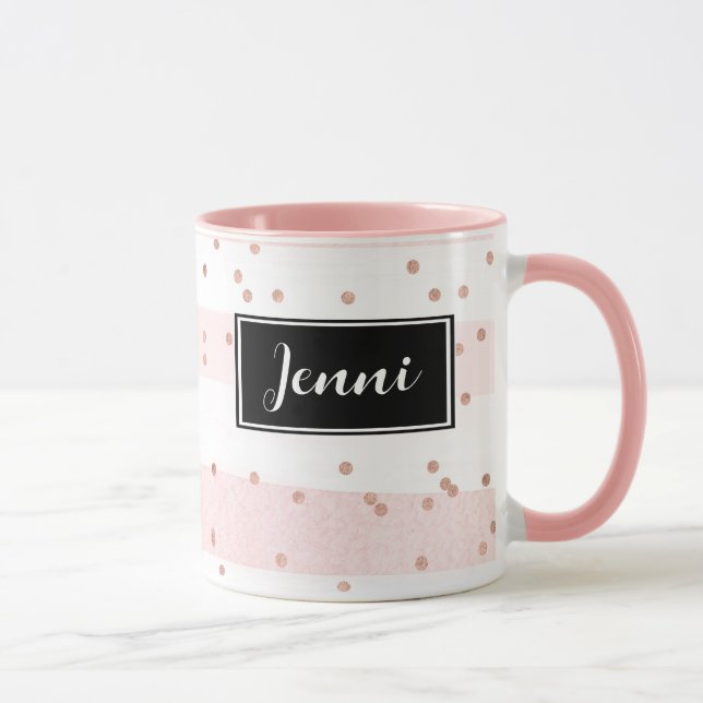 Confetti and Pink Stripes Personalized Mug (Right)