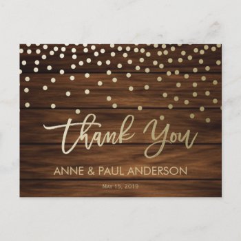 Confetti And Wood Thank You Card by rusticwedding at Zazzle
