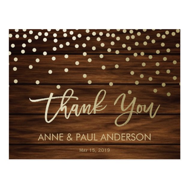 Confetti And Wood Thank You Card