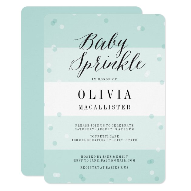 Confetti Aqua Stripes Boy Baby Sprinkle Invite