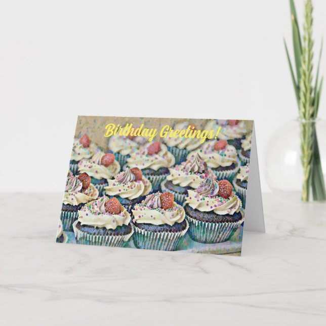 Confetti Art Cupcakes Birthday Card (Front)