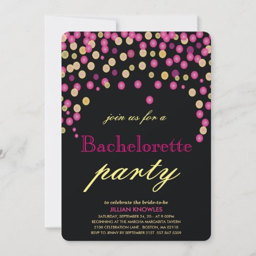 Confetti Bachelorette Faux Pink Glitter Hen Party Invitation