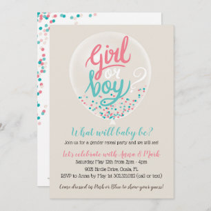 Confetti Balloon Gender Reveal Party Invitation