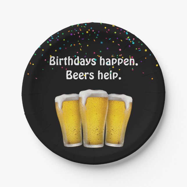 Confetti Birthday Beers  Paper Plates (Front)