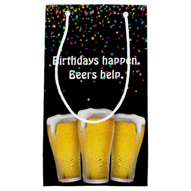 Confetti Birthday Beers  Small Gift Bag (Front)