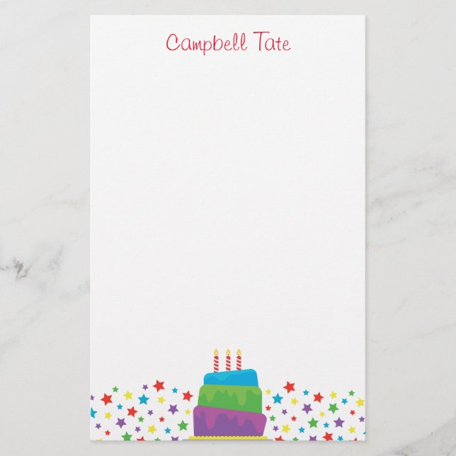 Confetti Birthday Cake Personalized Stationery (Front)