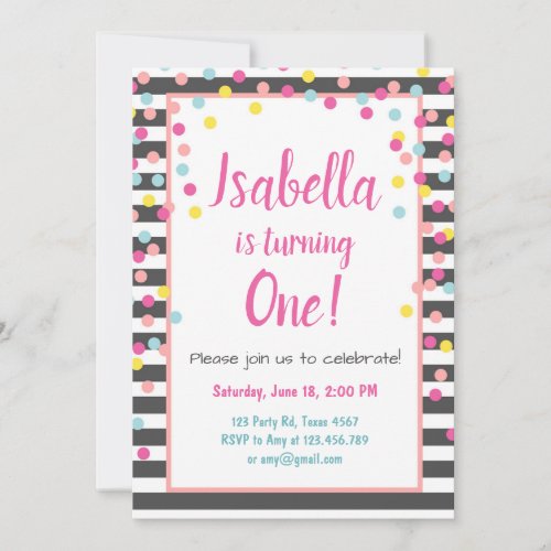 Confetti birthday invitation Girl Rainbow Colorful