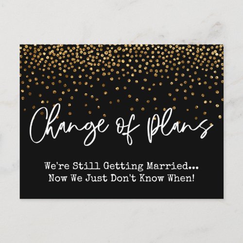 Confetti Black Change of Plans Postponed Wedding Postcard