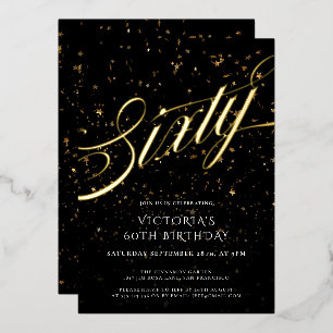 Confetti Black Gold Elegant  Sixty 60th Birthday Foil Invitation