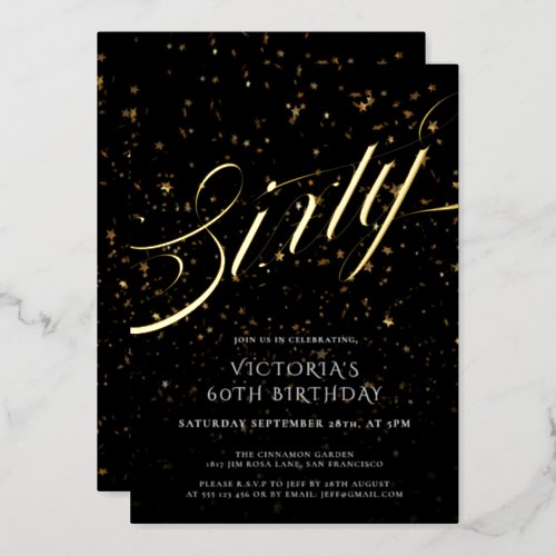 Confetti Black Gold Elegant  Sixty 60th Birthday Foil Invitation