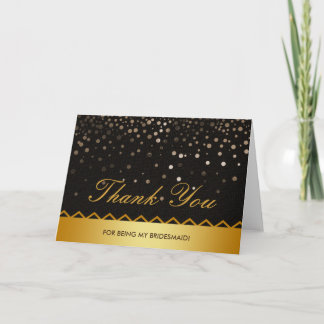 Confetti Black Gold Glitter Bridesmaid Thank You