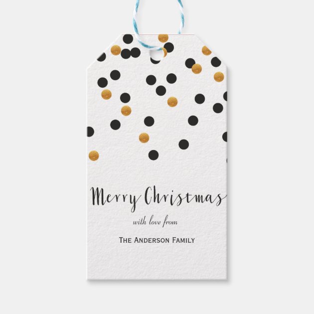 Confetti Black & Gold Merry Christmas Gift Tags